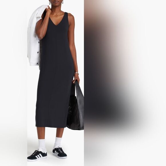 rag & bone Black V-Neck Midi Dress Medium - Picture 2 of 13